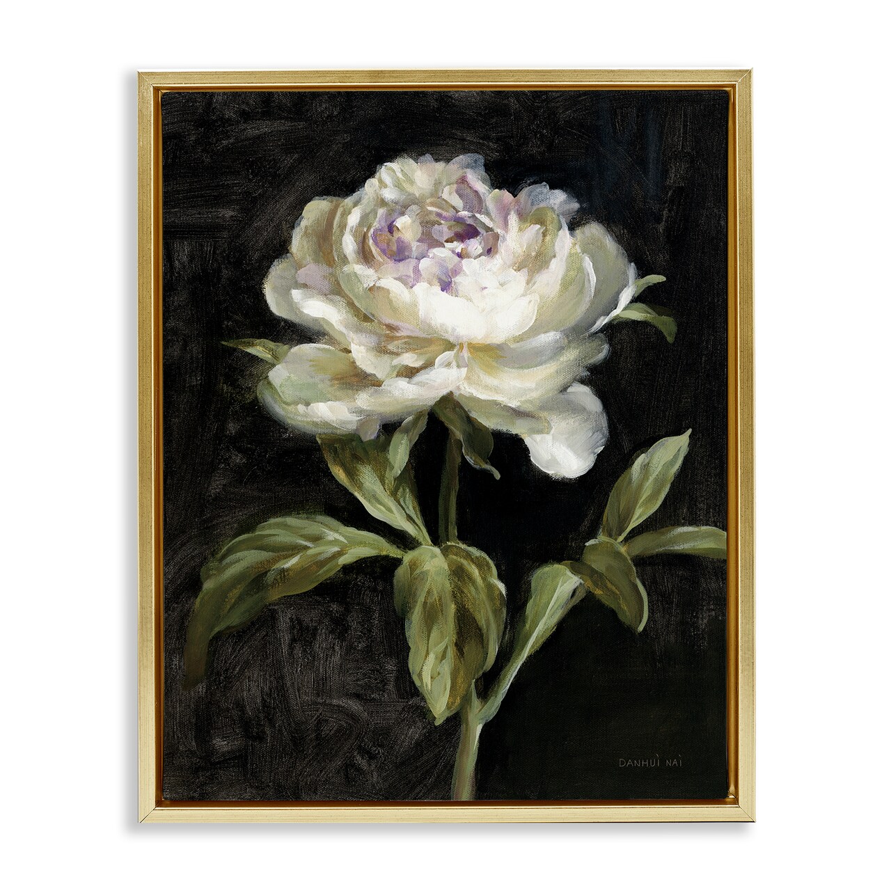 Stupell Industries Peony on Black Floater Framed Canvas Wall Art Design by Danhui Nai